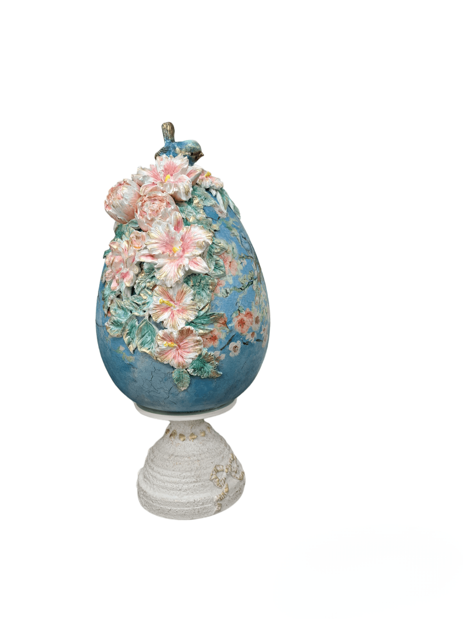 Uovo ceramica fiori rosa