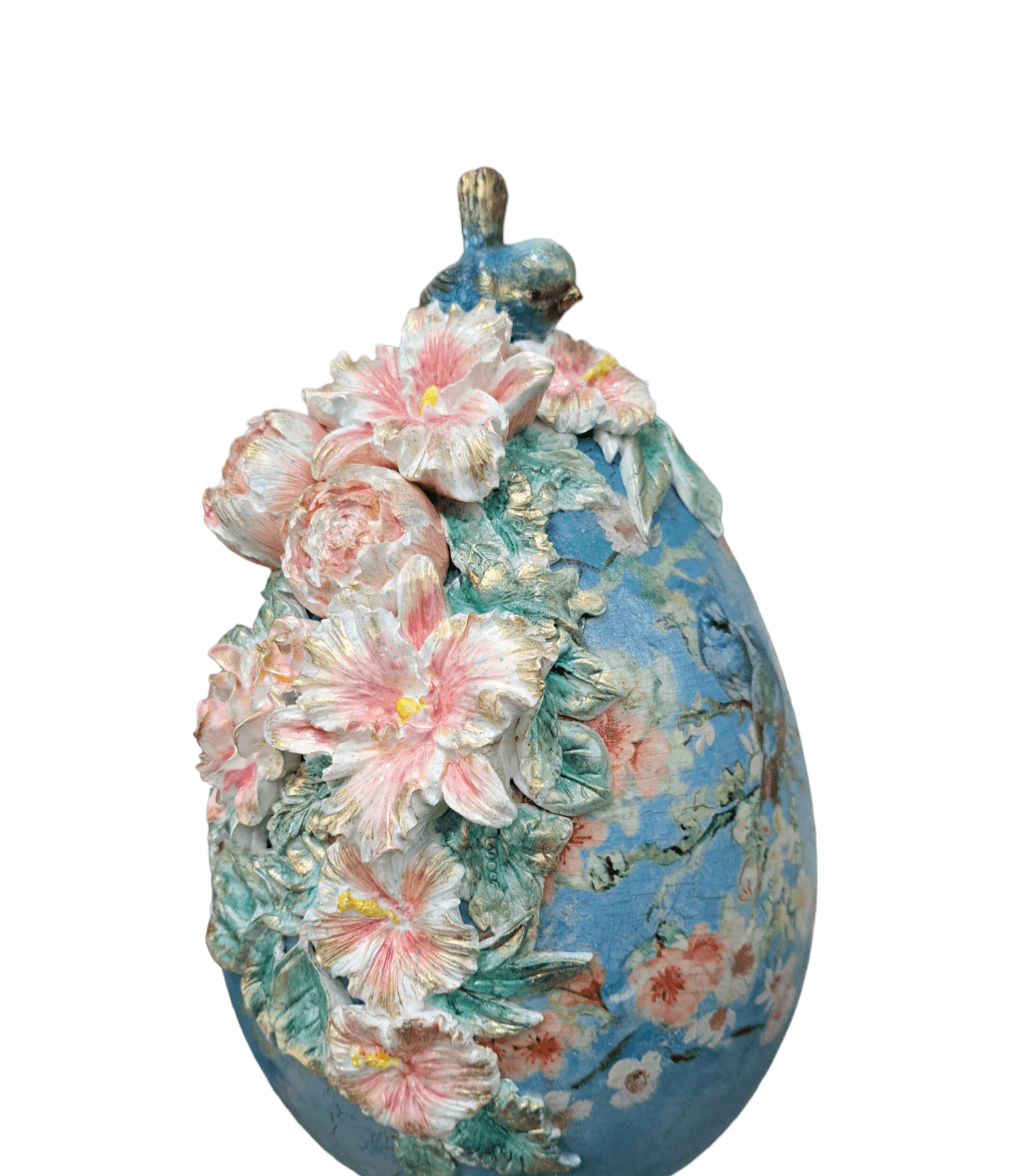 Uovo ceramica fiori rosa - immagine 2