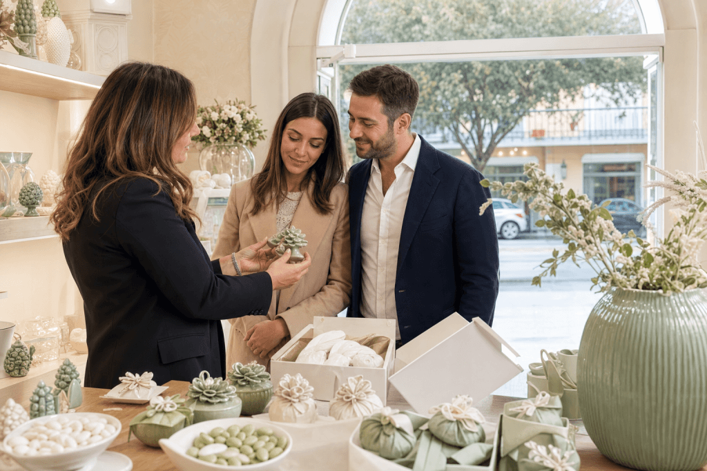 Consulenza in negozio per scegliere bomboniere artigianali a Caserta